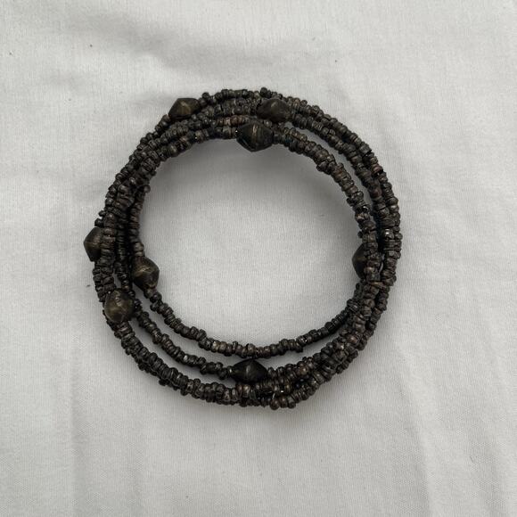 Metallic beaded coil bracelet, retro, boho, casual, one size - Picture 2 of 5